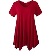 LARACE Plus Size Tops for Womens Summer Clothes Short Sleeve Shirts Casual V Neck Tunic Asymmetrical Blouses