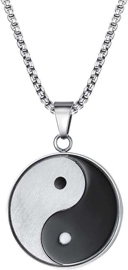 HUANIAN Stainless Steel Matte Finished Yin Yang Pendant Necklace with Free Chain 24"