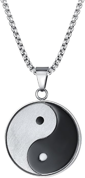 PJ Jewelry Mens Stainless Steel Yin Yang Amulet Pendant Chinese Taoism Symbol Talisman Charm 