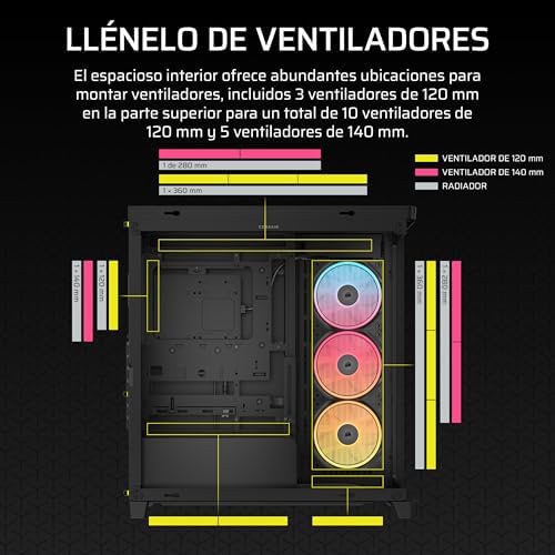 Quadro 4500X LX-R RGB Semitower para PC com vidro panorâmico – Sistema de montagem InfiniRail, capacidade para dois radiadores de 360mm, inclui 3 ventoinhas LX120R – pretas