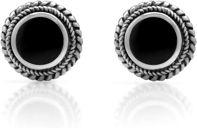 Womenโs 925 Sterling Silver Round Braided Gemstone Post Stud Earrings, 9mm