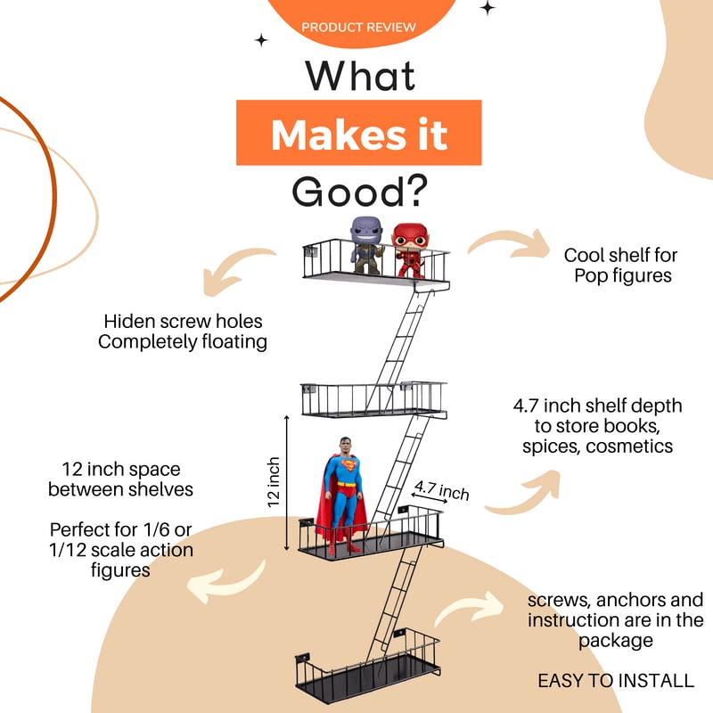 KOTIJOKI Fire Escape Ladder Shelf New York Inspired 4 Tier Wall