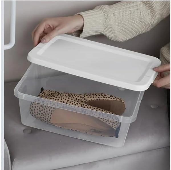 STERILITE STORAGE BOXES, 13.5L X 8W X 4.8H INCHES (34.3 X 20.3 X 12.2 CM), 6 QT, CLEAR WITH WHITE LID, PACK OF 10