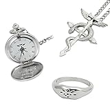 Mifine Pocket Watch & Necklace & Ring Cosplay Prop Accessories (silver) Fullmetal Alchemist Anime
