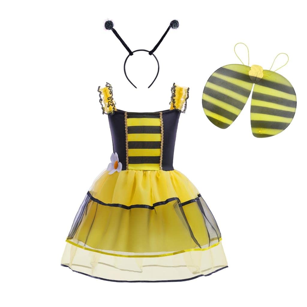 Lito Angels Honey Bumble Bee Fancy Dress Costume Set with Wings and Hair Hoop for Kids Girls Age 9-10 Years