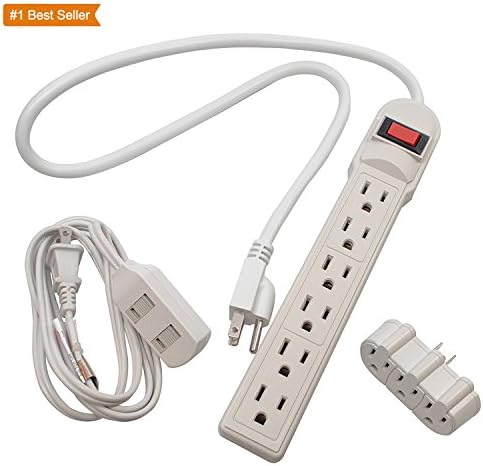 3 Piece Indoor Power Center โ Power Strip, Power Outlet, Protector Power Strip, Power Strip Surge Protector with Extension Cord and Outlet Adapter Combo Pack