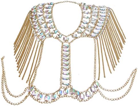 Kingspinner Women's Body Chain Jewelry Bikini Waist Gold Belly Beach Harness Slave Necklace for Nightclub Party