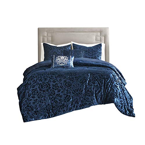 Madison Park Irene Faux Velvet Comforter, Embossed Floral Design Modern
