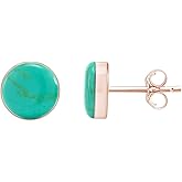 7MM Turquoise Gemstone Stud Earrings for Women Bezel Set Round Dome Button Earrings in 14K Gold Plated 925 Sterling Silver Birthstone Jewelry Gift for Her