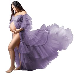 Tianzhihe Fluffy Tulle Maternity Robe for