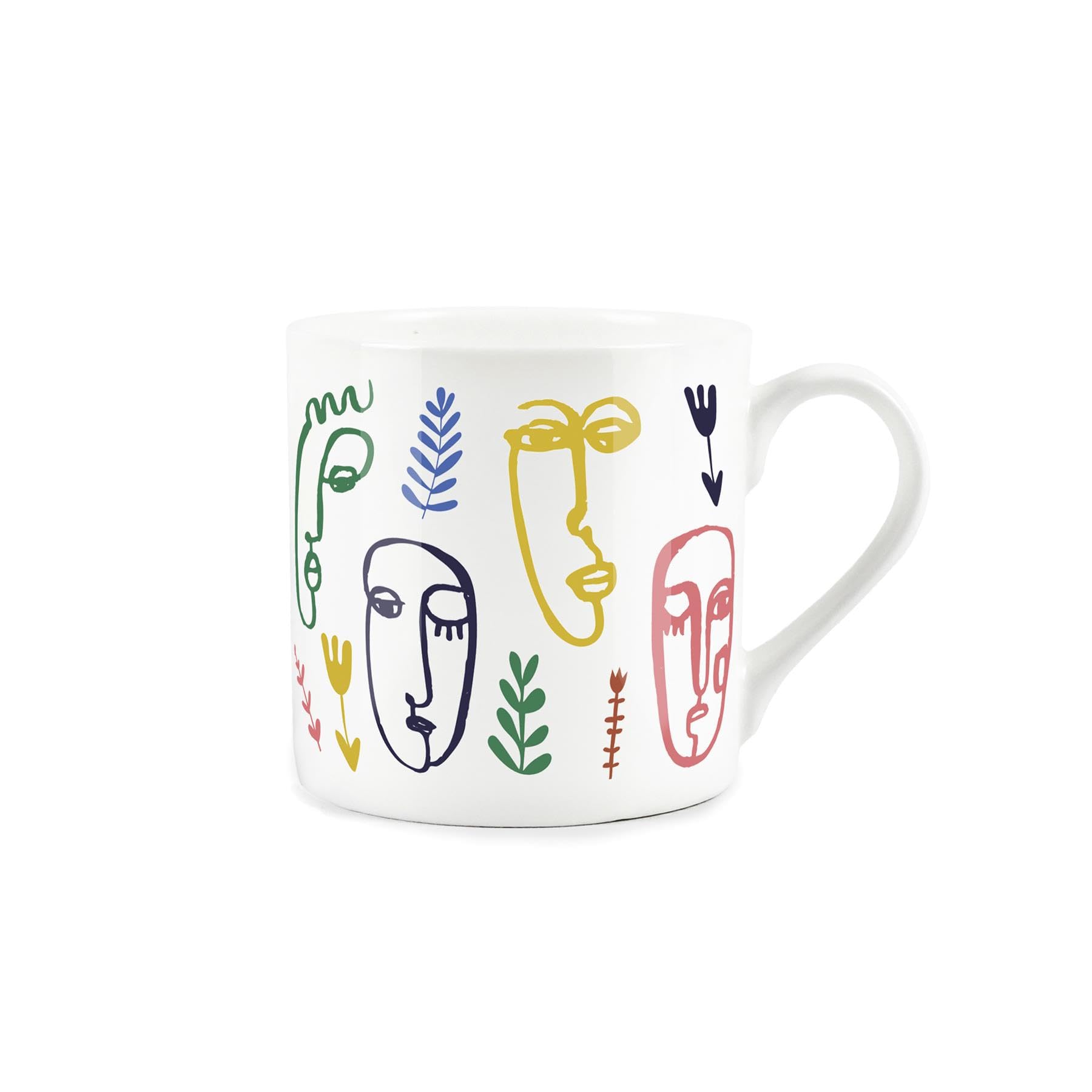 Abstract Faces Mug - Colourful Modern Retro Gift - Bone China Mug Tea/Coffee Present