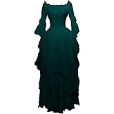 Women's High Low Victorian Dress Puff Sleeve Off Shoulder Ruffle Medieval Costume for Women Renaissance Dress