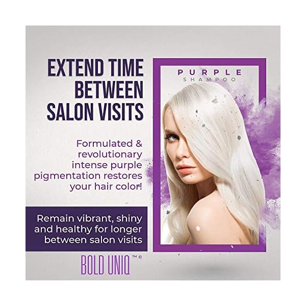 Purple-Shampoo-for-Blonde-Hair-Blonde-Shampoo-Eliminates-Brassy-Yellow-Tones-Lightens-Blonde-Platinum-Ash-Silver-and-Grays-Paraben-Sulfate-Free-Toner-237ml Bold Uniq Purple Shampoo for Blonde Hair - Toning Shampoo for Blonde, Platinum, Bleached, Grey, Ash, and Silver Hair…