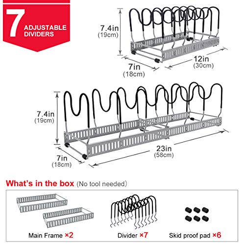 Expandable Pan Rack Organizer, G-TING 7+ Adjustable Pot Lid Holders & Bakeware Rack, Kitchen Cookware Pantry Cabinet Storage Rack with 7 Expandable and Adjustable Compartments (Up to 23") - Thumbnail 2