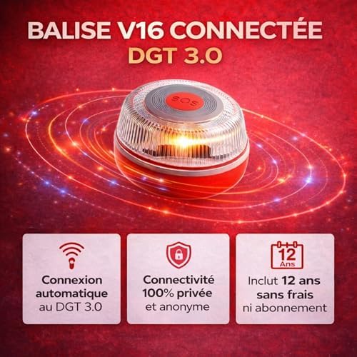 gyrophare led v16 homologué espagne DGT 3.0 Connecté GPS - Balise Lumineuse V16 Voiture - Lumière d’Urgence Homologuée - Balise DGT