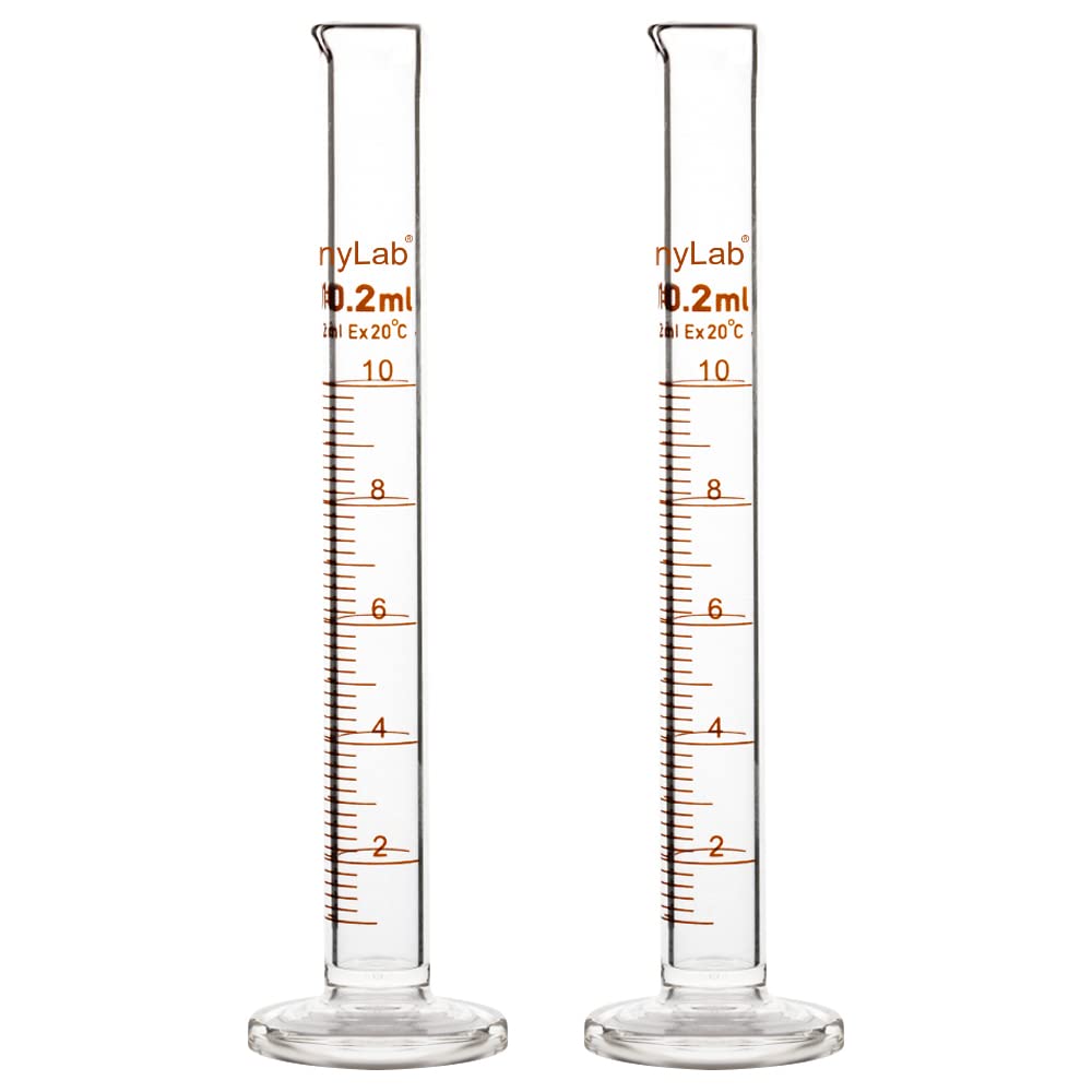 StonyLab 2-Pack Borosilicate Glass 10ml Heavy Wall Graduated Cylinder Measuring Cylinder, 10ml