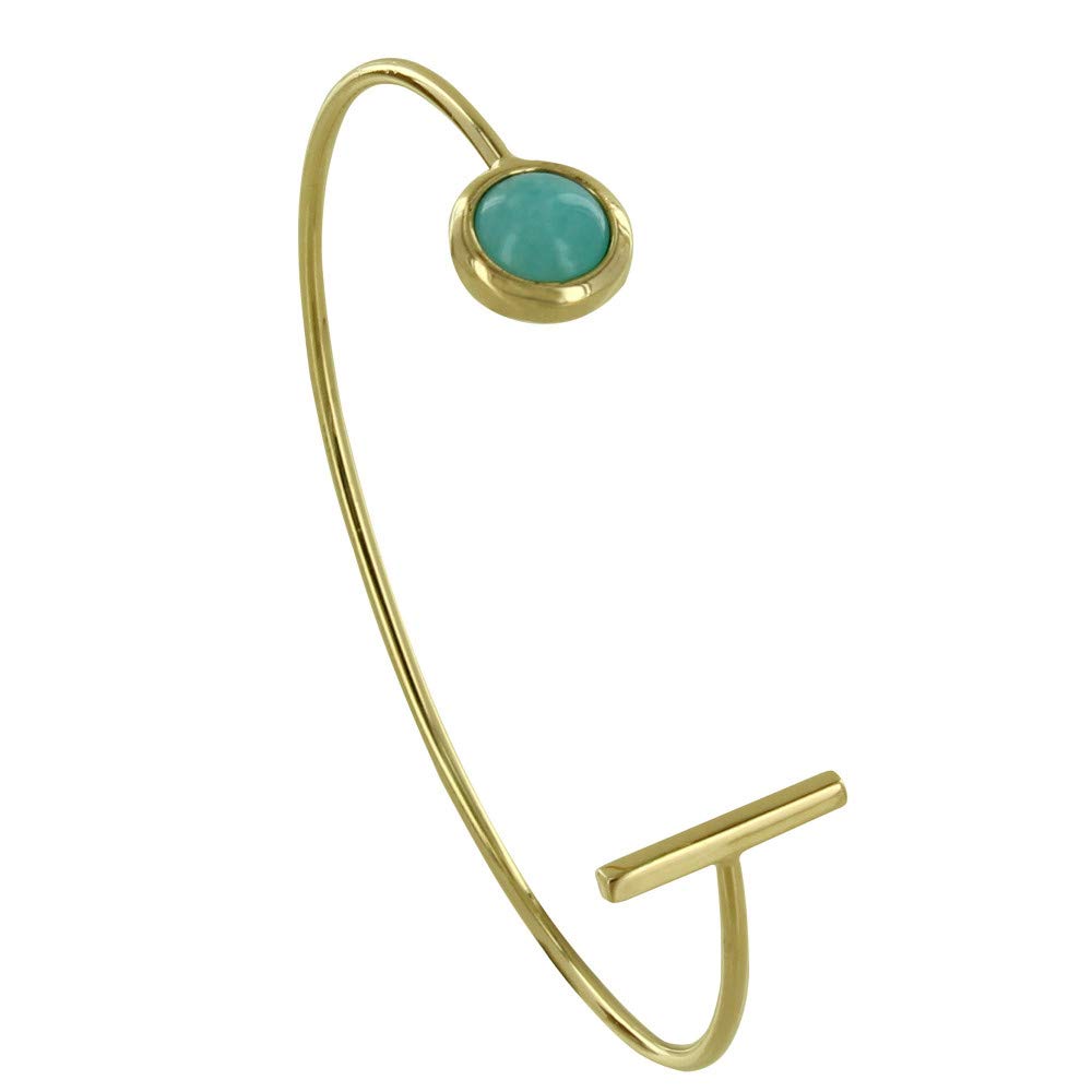 LES POULETTES BIJOUX - Gold Plated Half Ring Bracelet Bar and Half Pearl of Amazonite