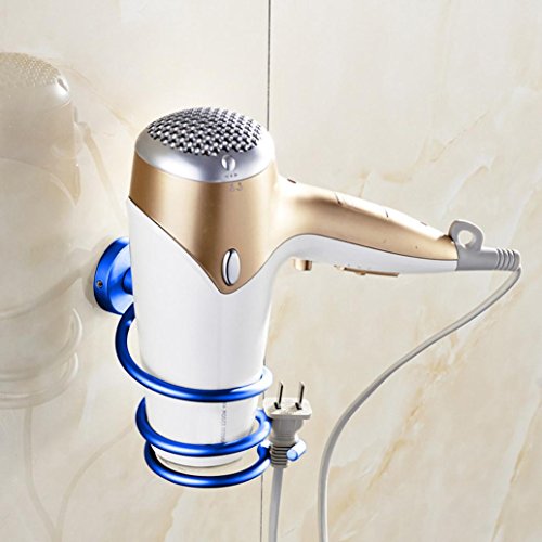 Click Here to See More Images Binmer(TM) Wall Hair Dryer Rack Space Aluminum Bathroom Wall Holder Shelf Storage (dark blue)