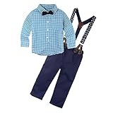 Big Elephant 2 Pieces Baby Boys Long Sleeve Plaid Shirt Overalls Set with Bow E8