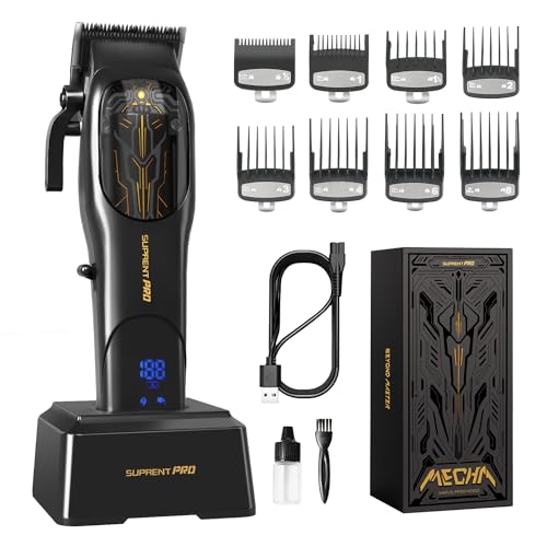 SUPRENT Men's Hair Clippers, Professional Cordless Hair Clippers with Adjustable Taper Lever and Ceramic Blade, Rechargeable, LED Display (Black)