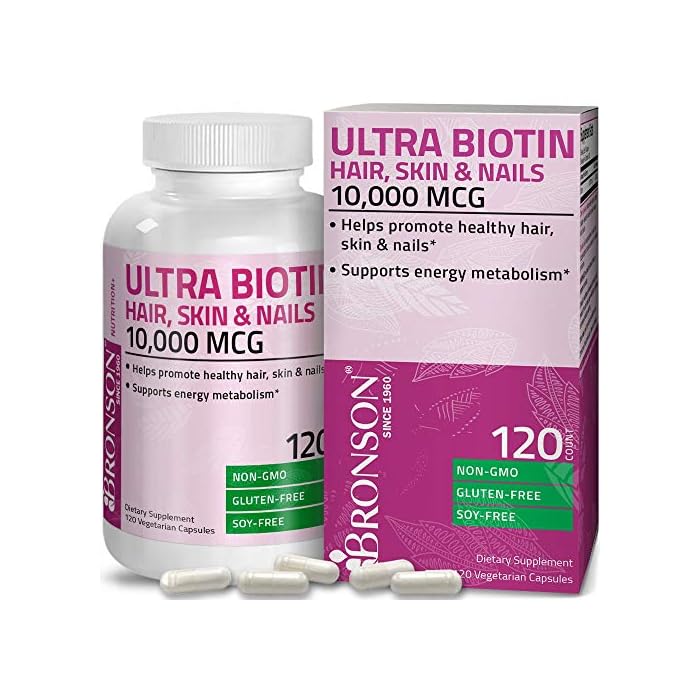 Ultra Biotin 10,000 Mcg Hair Skin and Nails Supplement, Non-GMO, 120 Vegetarian Capsules
