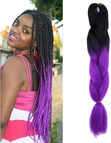 WTB Hair 1Pcs 24"Ombre Braiding Hair for Box Braids Hair Synthetic Braiding Hair Extensions High Temperature Fiber Braid Hair (hei+shenzi)