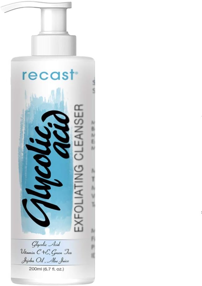 Recast Glycolic Acid Exfoliating Face Wash For Men & Women - Skin Lightening, Acne, Anti-Aging Face Wash With AHA For Wrinkles, Lines & Spots Reduction