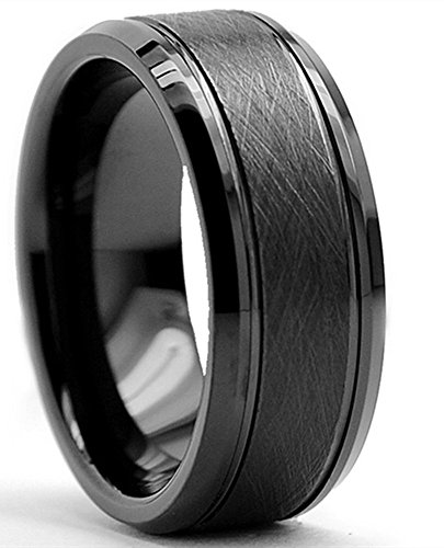 King Will CLASSIC 8mm Tungsten Carbide Ring Black Brushed Two Grooved Center Mens Wedding Band(11.5)