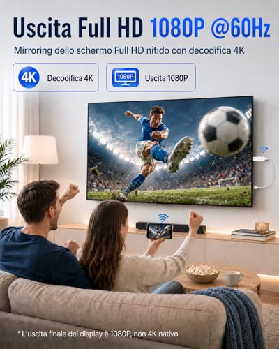Wireless HDMI Dongle Adapter, 1080P@60Hz Stick Miracast AirPlay DLNA Screen Mirroring Stick, 2.4GHz & 5GHz, Plug & Play Portable HDMI Extender for PC/Laptop/Smartphone to TV/Monitor/Projector