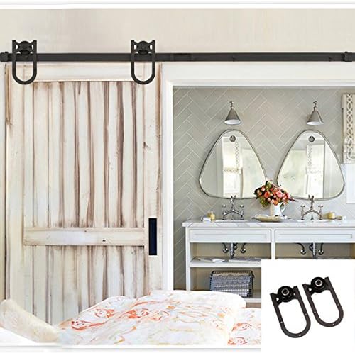 Erfect 6.6 FT "U" Style Barn Door Sliding Horseshoe Door Hardware Track Set Coffee