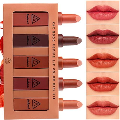 Lipstick Cosmetics, ALIKEEY Non-Stick Cup Moisturizer Lip Gloss, Kakaxi 5 PCS/set Lipstick Easy To Wear Long-lasting Waterproof Lip Stain
