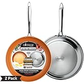 GOTHAM STEEL 2 Pack 10" and 11" Nonstick Frying Pan Set, Stainless Steel Skillet With Induction Base, Egg Pan, Oven/Dishwasher Safe, Non-Toxic