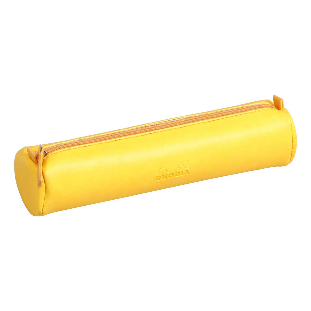RHODIA 318996C - Rhodiarama Daffodil Round Pencil Case - 21.5 x 5.5 cm - Genuine Orange Stitching - Ivory Jersey Interior - Faux Leather - Storage for Pens, Pencils, Markers, Small Supplies — image 1