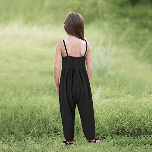 Drfoytg Baby Girl Cute Jumpsuit One Piece Strap Backless Harem Romper Outfits with Pockets 1-6 Years
