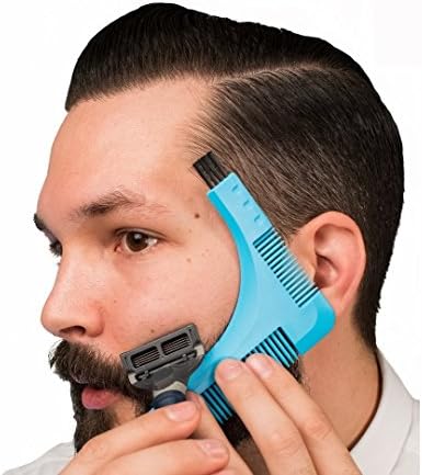 Beard Shaping Comb Tool by FEDOLI ✮ Styling/Trimming Template for Perfect Lines &amp; Symmetry Shape ✮ Used for Neck Line, Cheek Line, JawLine and Goatee (Comb, Blue)
