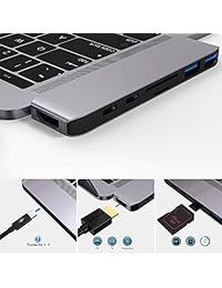 Adaptador multifunción USB C para MacBook Pro 13 15" 2016 2017 2018, Thunderbolt 3 (40 Gbps), HDMI 4K, carga a través de paso, lector de tarjetas SD Micro y 2 puertos USB 3.0 (gris espacio)