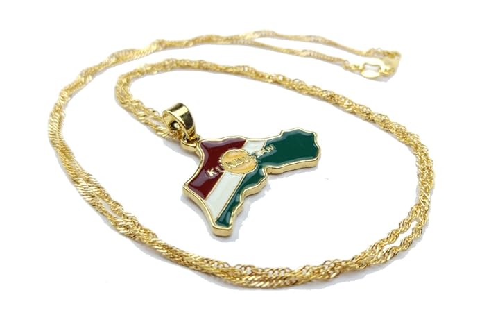Zozan Kurdistan Kette Mini - Gold vergoldet - mit Kurdistan Karte und Flagge Anhänger
