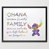 Dignovel Studios 8X10 STITCH Quote from Lilo and Stitch inspired OHANA Watercolor illustrations Art Print Giclee Wall Decor Art Home Decor Wall Hanging N275