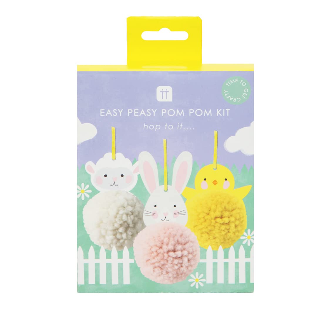 Talking Tables Make Your Own Easter Decorations, DIY Craft Kits for Kids | Yarn Pom Bunny, Lamb & Chick Baubles for Spring Tree, Party Bag Gifts, Pink,White,Yellow