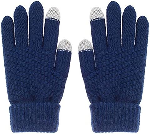 Glove us Winter Touch Screen Warm Knitted Gloves Thick Wool Windproof Cold Proof Thermal Mittens for Womens Girl (Navy Blue)