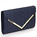 BMC Womens Navy Blue PU Leather Alligator Skin Pattern Perforated Glitter Metal Accent Envelope Flap Clutch Handbag