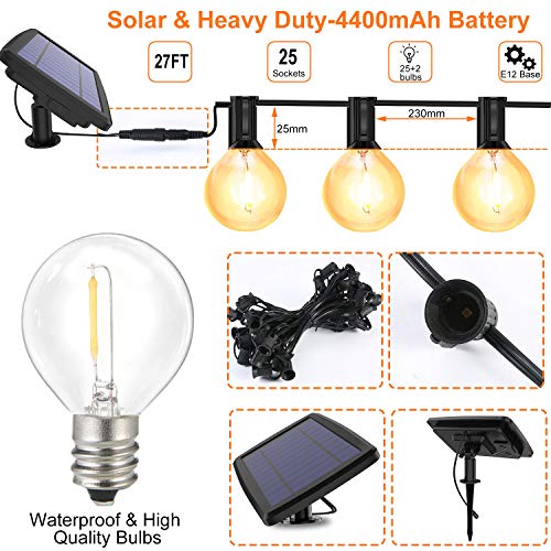 Solar String Lights,BEIEN Waterproof LED Indoor/Outdoor Hanging Umbrella Lights with 27 G40 Bulbs&4 Light Modes-27FT Heavy Duty Patio Lights with 4400mAh Solar Battery for Patio,Backyard,Garden,Bistro - Thumbnail 5