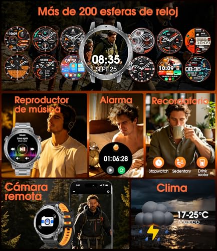 SUNKTA Smart Watch for Men 1400 mAh Battery 1.7 Inch HD Calls Bluetooth Military Smartwatch 100+ Sports and Fitness Modes with iOS and Android, Health Monitor, Sleep, Pedometer, Black