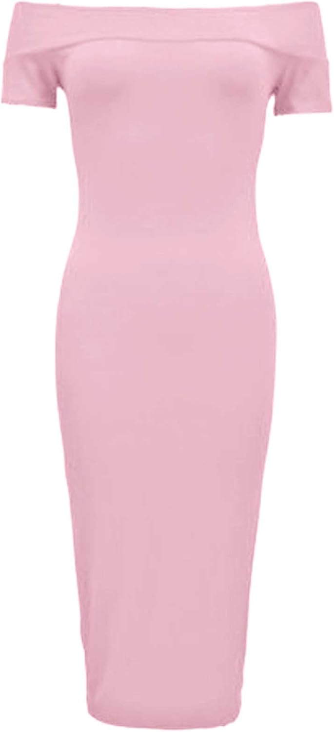 off the shoulder bodycon midi dress
