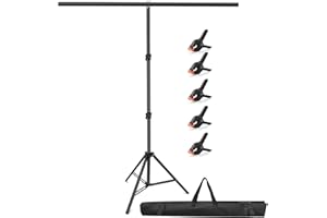 Hemmotop 7x5 ft T-Shape Photo Backdrop Stand, Portable Green Screen Stand Only with 5 Clip Clamps and Carry Bag, Adjustable Background Support Kit for Birthday, Baby Shower, Parties, Photoshoots
