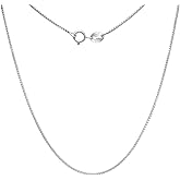 IGIE 925 Sterling Silver Box Chain For Women, White Gold Plated, 0.8mm Thin Necklace Chain, 16" To 24" Lengths