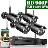 【2019 Update】 OOSSXX HD 1080P 8-Channel Wireless Security Camera System,4 pcs 960P 1.3 Megapixel Wireless Weatherproof Bullet IP Cameras,Plug Play,70FT Night Vision,P2P,App, No Hard Drive