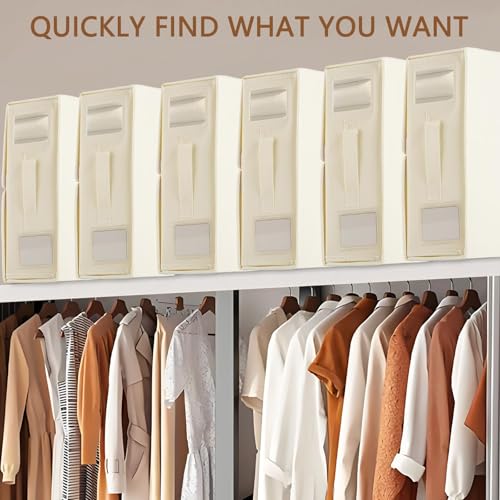 Bed Sheet Storage Box, 4 Pack Linen Organizer Set for Clothes & Duvet, Foldable Closet Bag with Window & Handle, SheetCube Container for Queen & King Size Bedding, السرير شراشف تخزين منظم, (Beige)