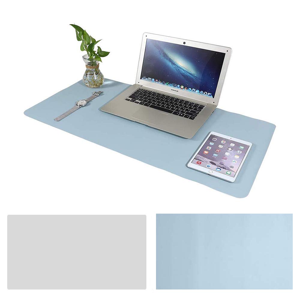 PU Leather Desk Pad,Dual Use Desk Writing Gaming Mat Waterproof Extended Mouse Pad Laptop Desk Mat Office Desk pad for Office and Home (Blue, 80x40cm(31.5"x15.8" in))