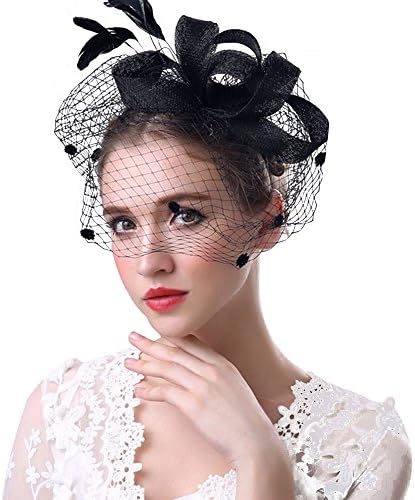 Fascinators Hat Flower Mesh Votron Ribbons Feathers on a Headband and a Clip Tea Party Headwear for Girls and Women